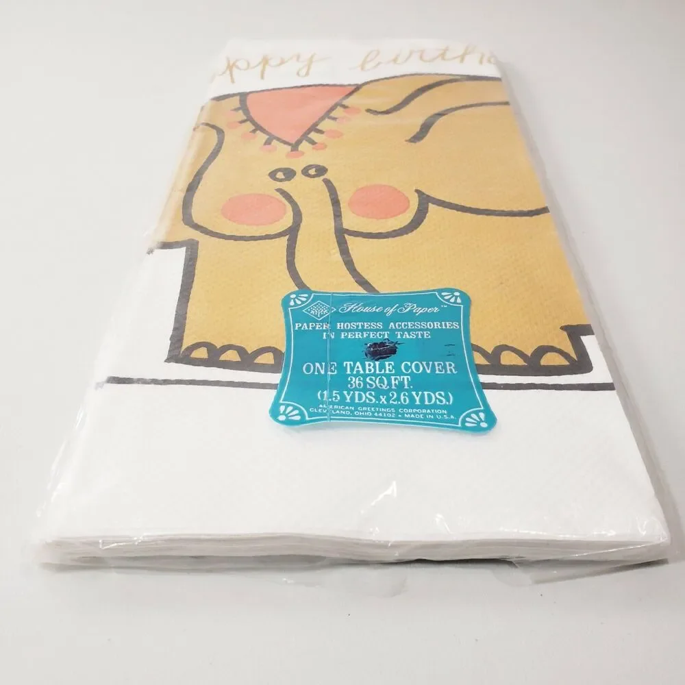 House of Paper Crepe Tablecloth 1.5yd Happy Birthday Elephant Paper Vintage MCM